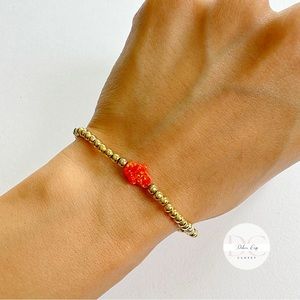 NWOT Fire Opal Hamsa Beaded Bracelet